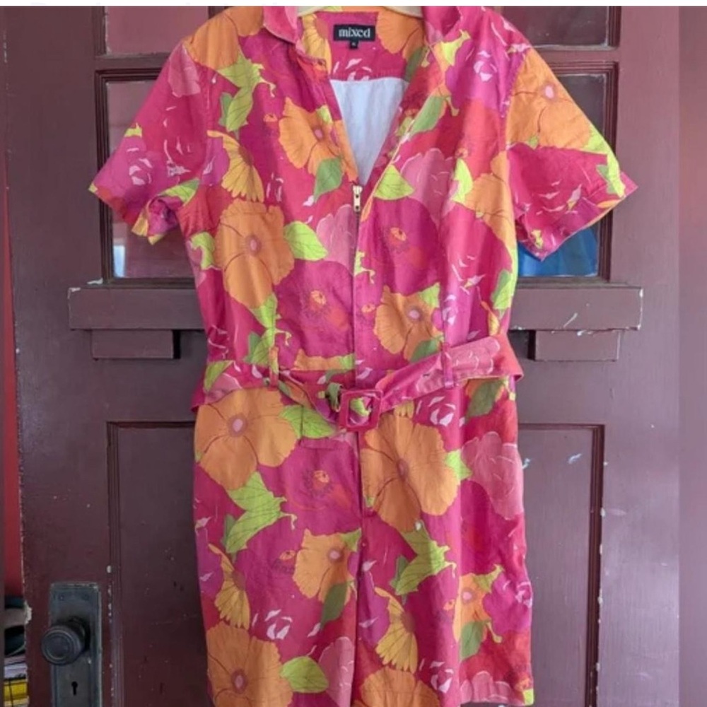 Mixed By Nasrin - Bloom Floral Pink + Orange SHORTS Jumpsuit - XL (NWT)